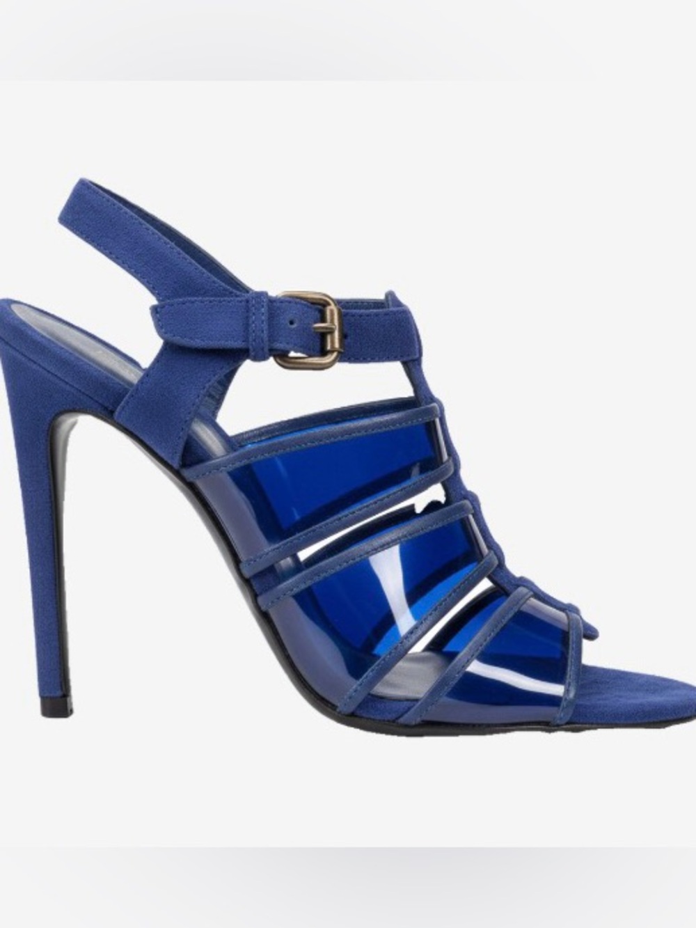 🛍️ Bottega Veneta Authentic Navy PVC & Suede Strappy Heeled Sandals